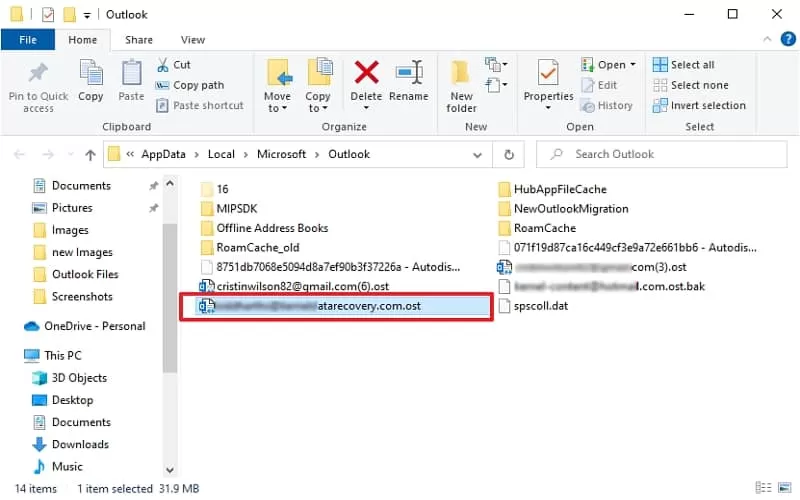 directory containing your OST file will be opened