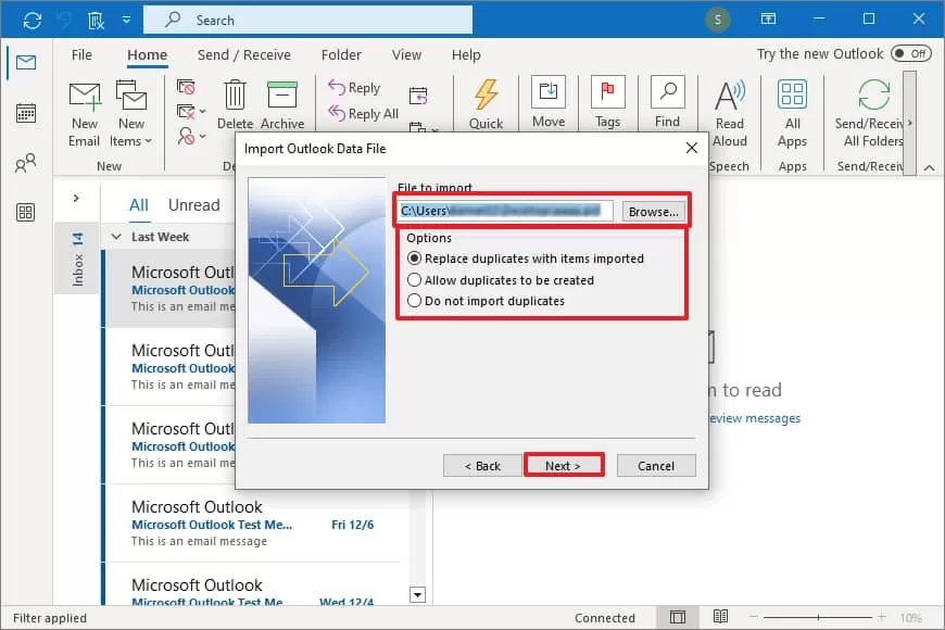 Browse and select the file
