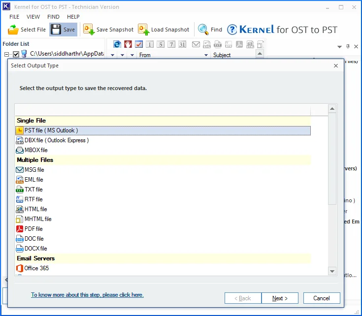 Select PST file and click Next