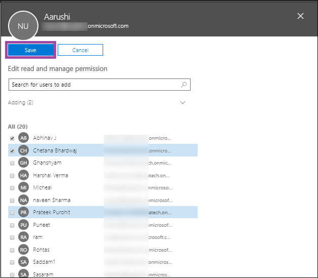 Select the desired user mailboxes