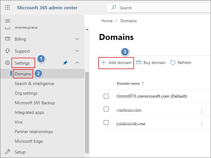 add a domain in Office 365 admin center
