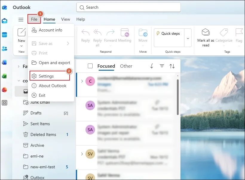 Go to Outlook and go to file then settings