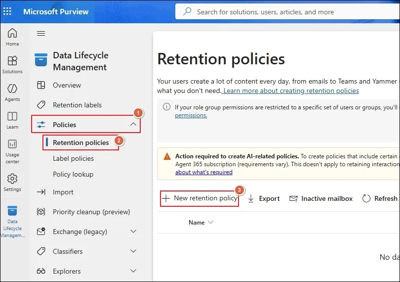 Create a new retention policy