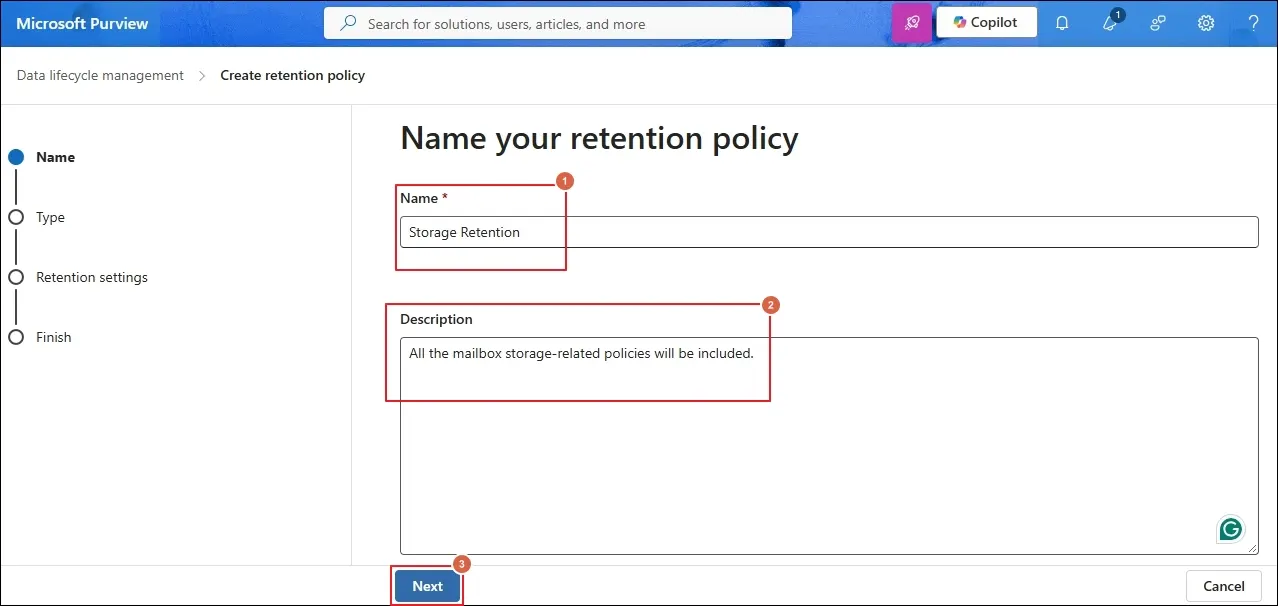 Enter the Name and Description and click next