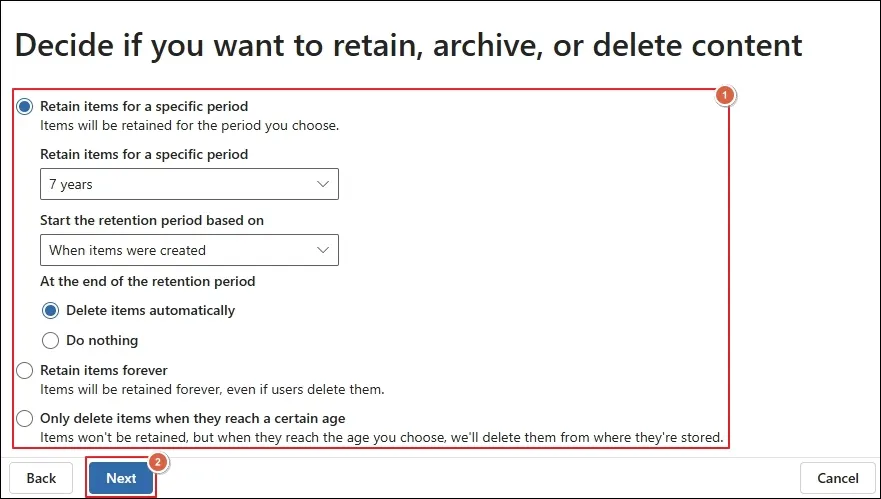  Retain archive or delete data and click next