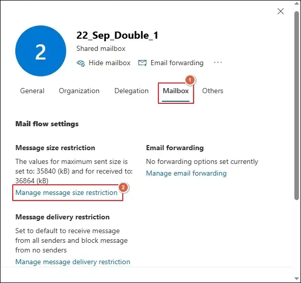 click on Manage message size restriction
