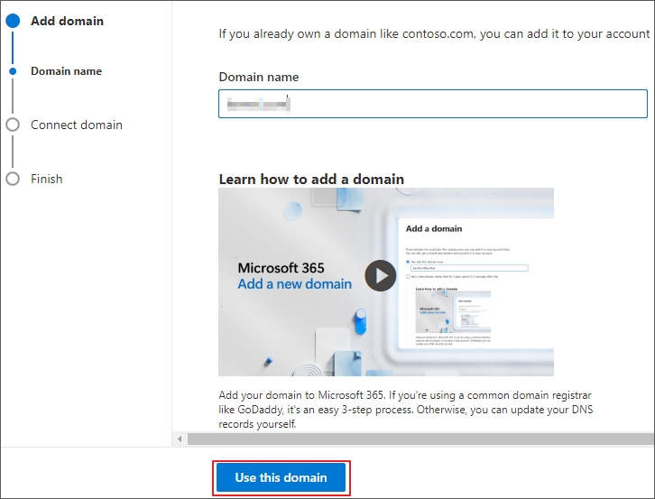 enter domain name and click Use this domain
