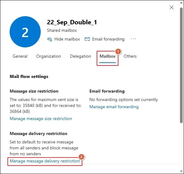 go to mailbox and the  Manage message delivery restriction