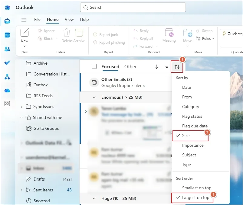 Sort email messages using filters