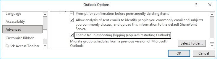 Enable troubleshooting logging