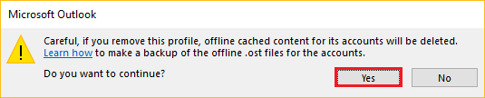 Outlook caution message