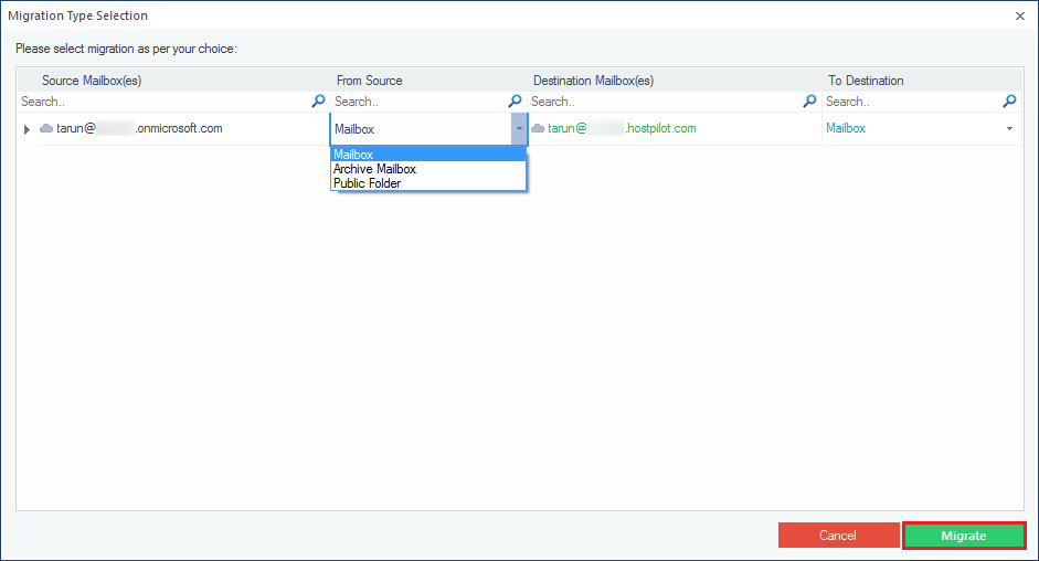 Click the Migrate button