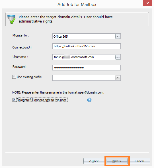 Input the Office 365 credentials