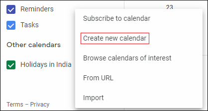 Create New Calendar