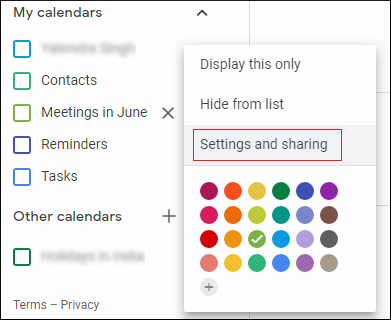 Settings and sharing