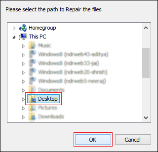 Browse for a safe location to save all your recovered files and click Ok
