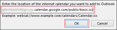 Google Calendar address in iCal