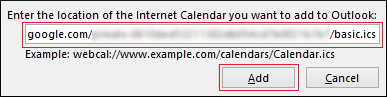 paste iCal Google Calendar address