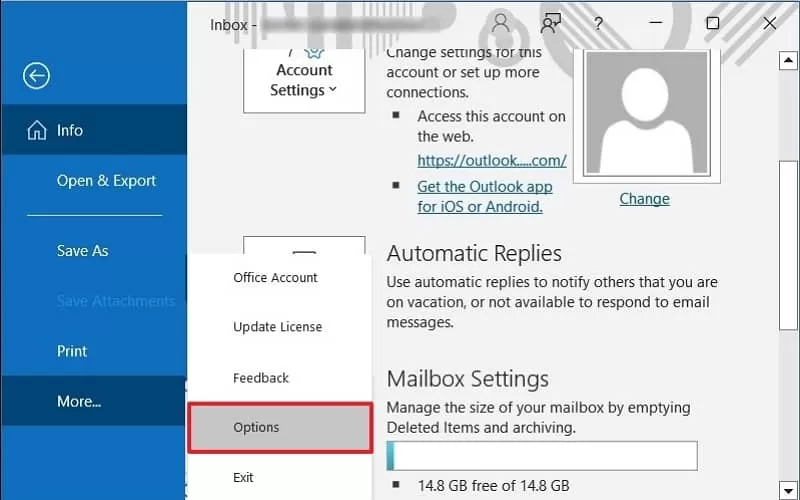Open Outlook click File and select Options