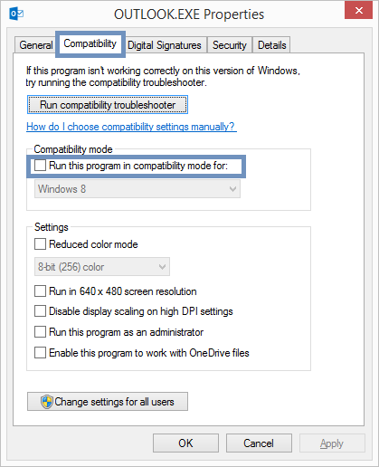 Run program in compatibility mode