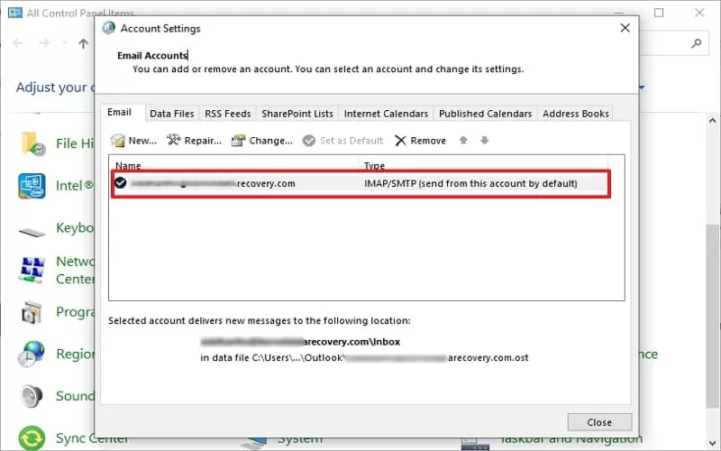 Select the account and double click It