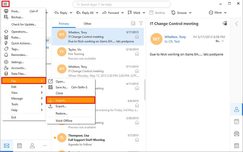 choose import option