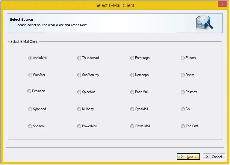 select email client to view