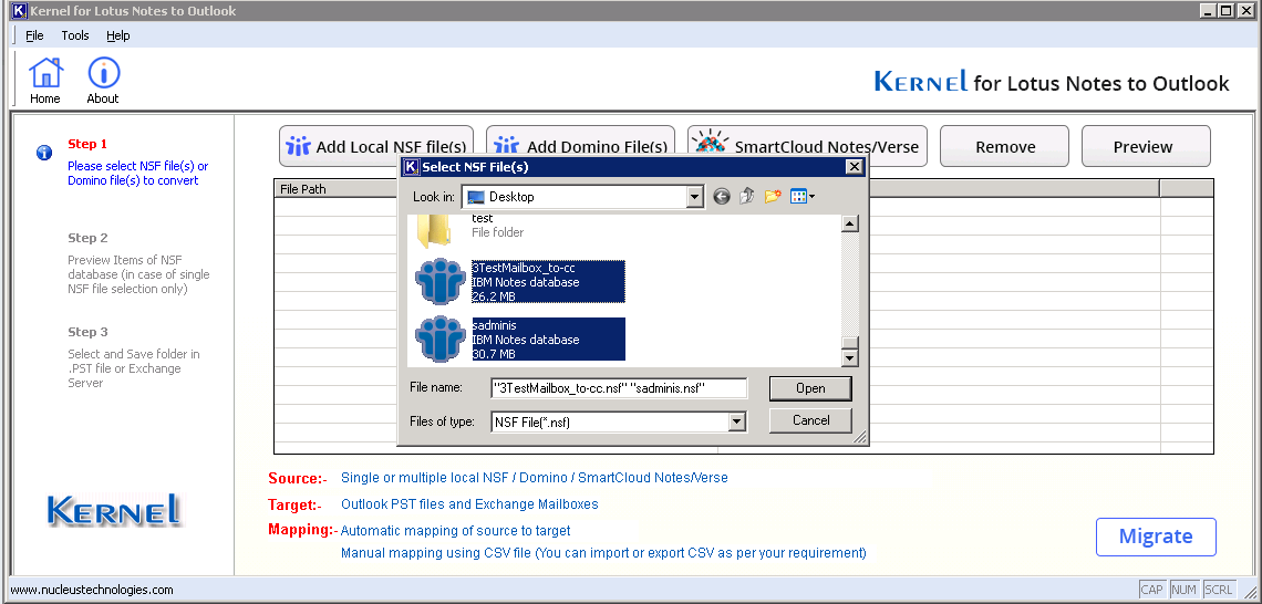 Select NSF files to Migrate