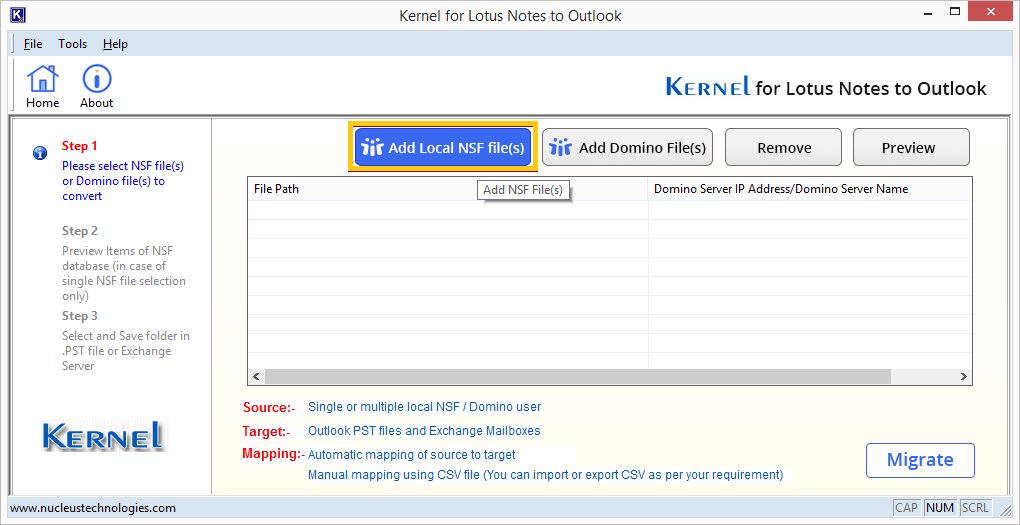 Lotus Notes to Outlook software home screen