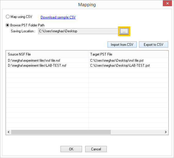 Select destination folder