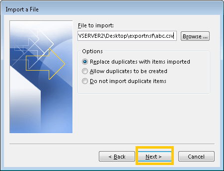 Add the CSV file for import