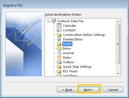 Select the destination folder