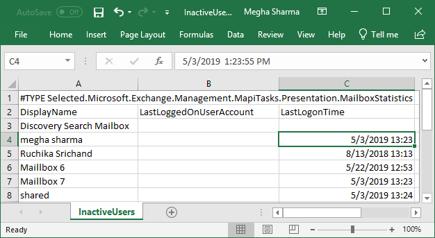 CSV File with the information