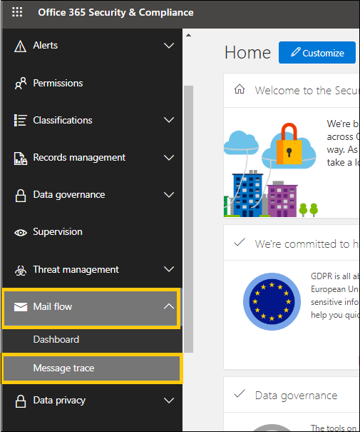 Office 365 Security & Compliance page