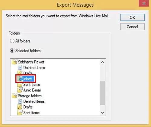 Select folders as per your requirement and click ok