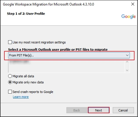 select pst file
