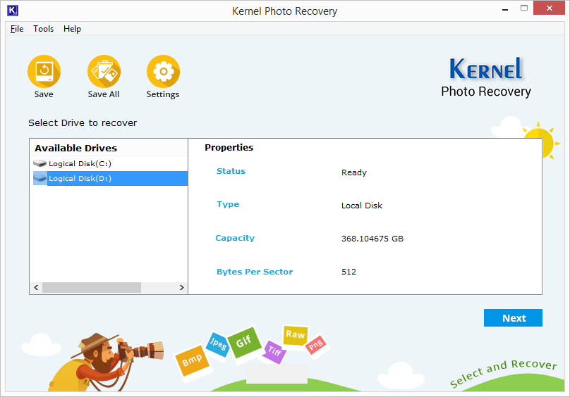 Kernel Photo Recovery - Home Screen