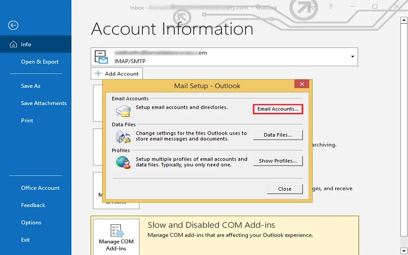 Go to File and click Account Settings