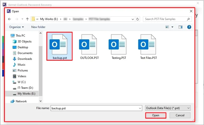 Select your Outlook PST file