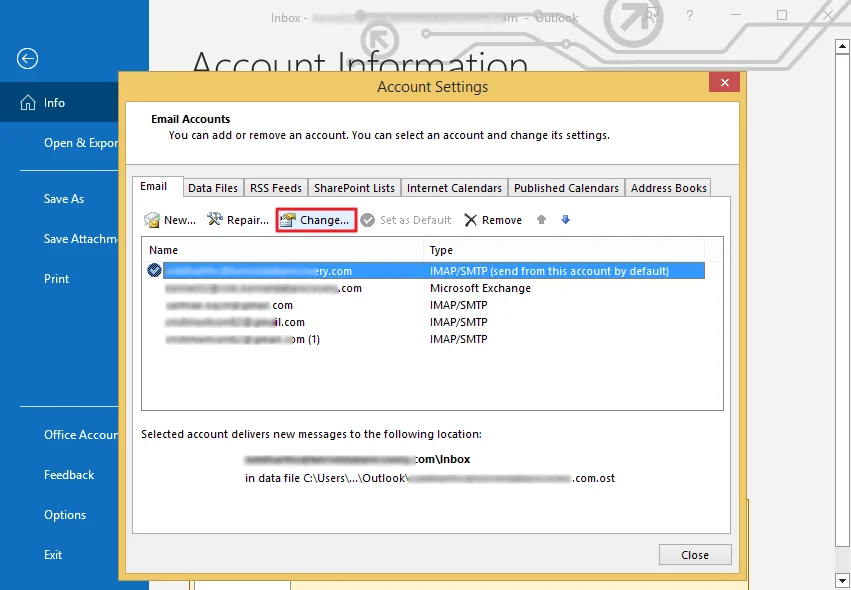 select your email and then tap on the Change button