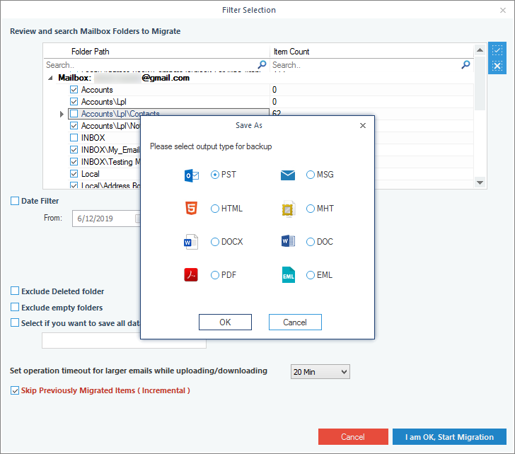 Select PST file format for saving the data