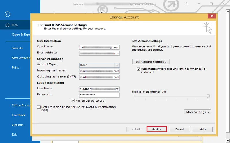 go to the Logon information section and hit Next