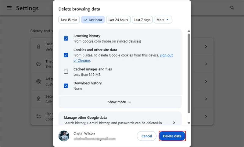 deleted cache data