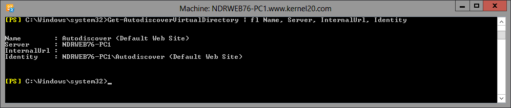 command to get Autodiscover virtual directory information