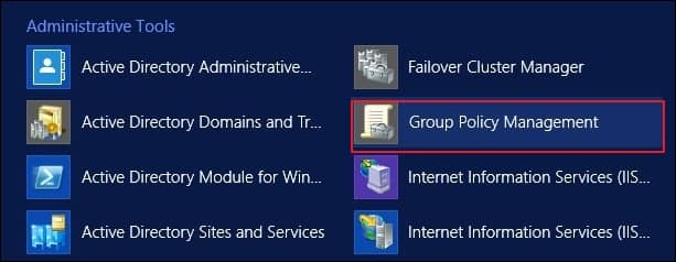 In Windows Server go to application select and open Group Policy Management