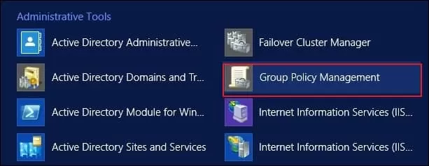 In Windows Server go to application select and open Group Policy Management
