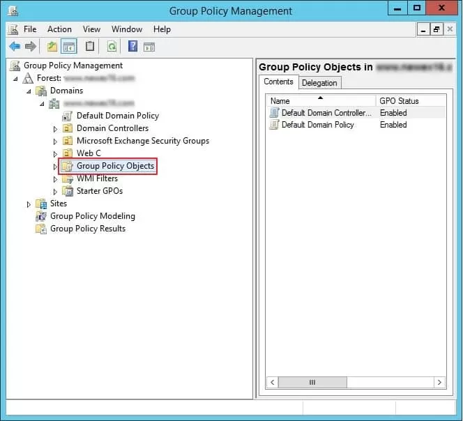 Expand the Domains showing your current domain and go to Group Policy Objects