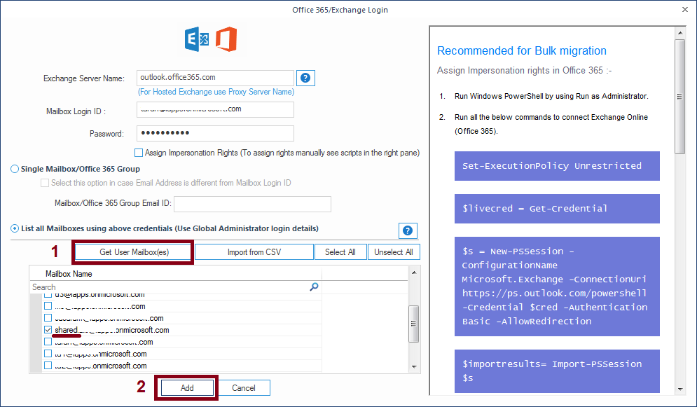 Add Office 365 account details