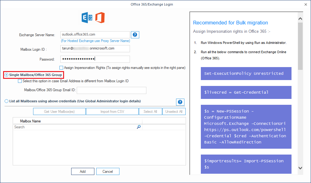 Enter Office 365 credentials