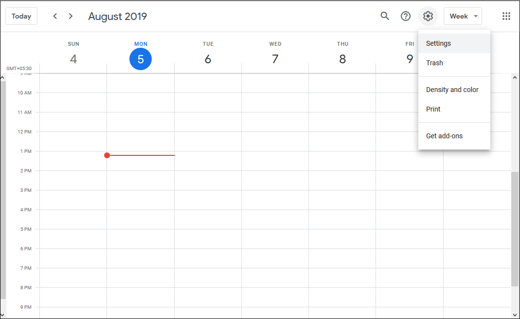 Go to setting when the calendar window appears on the screen